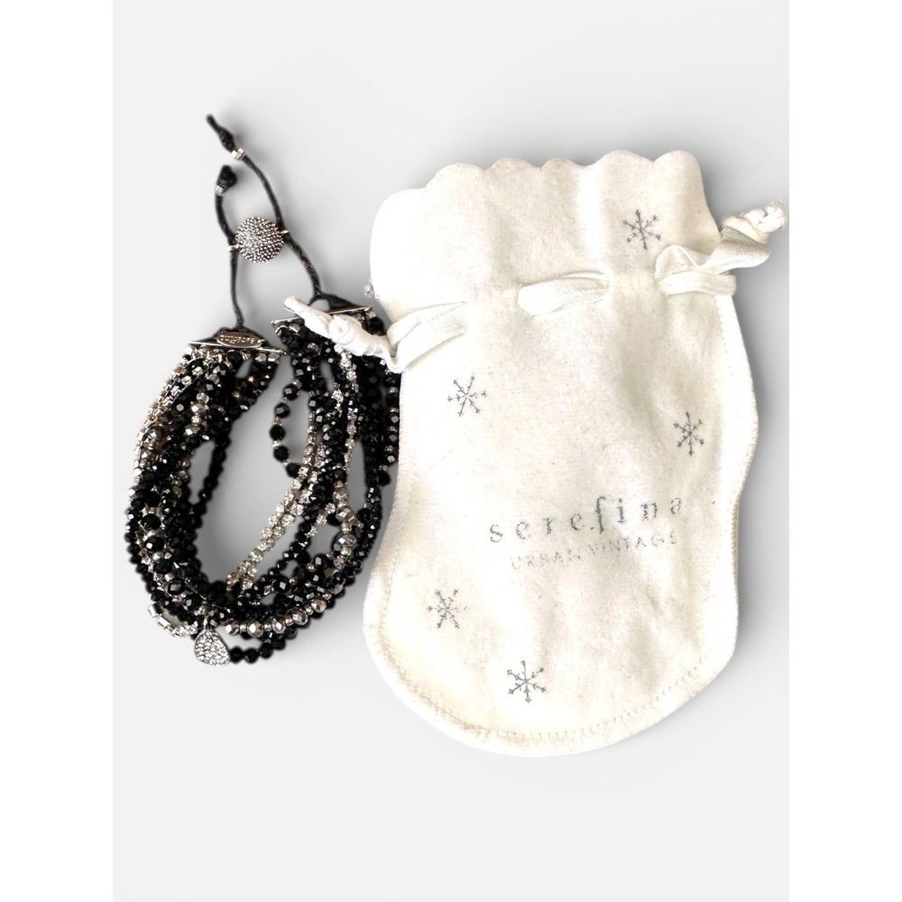 Serefina NWT Urban Vintage Multi Strand‎ Beaded Bracelet Black Silver Adjustable